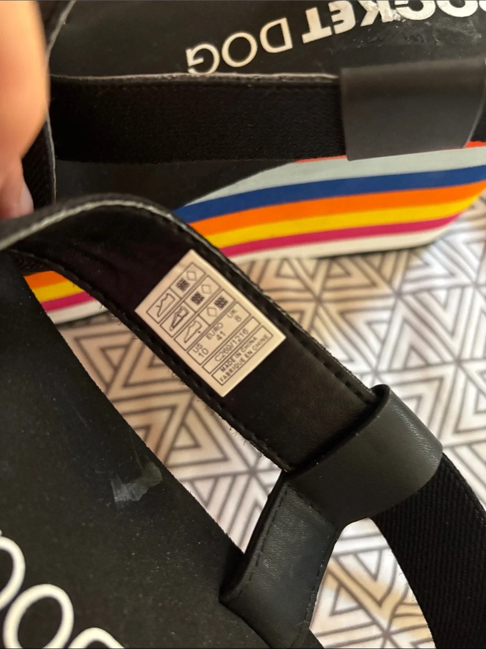 Rocket Dog Black Platform Sandals with Multicolor Rainbow Stripes